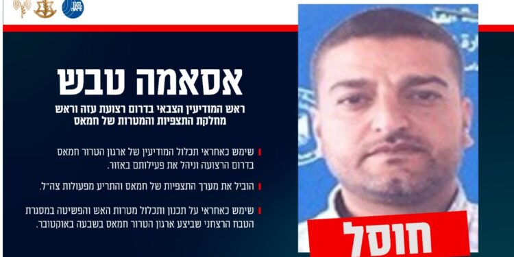 חוסל ראש המודיעין הצבאי של חמאס בדרום הרצועה