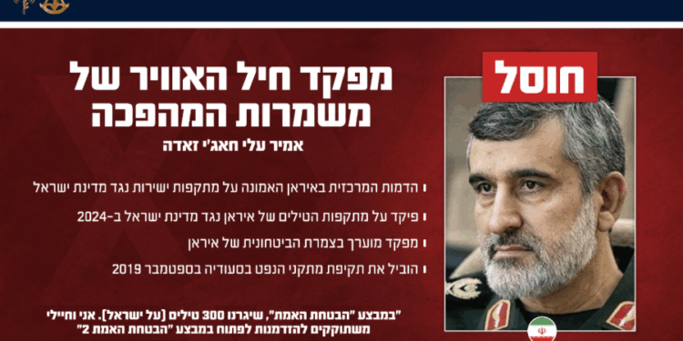 צה״ל חיסל את מפקד חיל האוויר של משמרות המהפכה